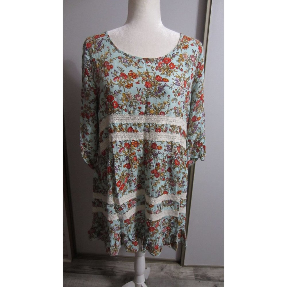 Vine Large Floral Babydoll Ruffle Flowy Shift Dress